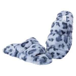 NWT Blue / Gray Leopard Soft Faux Fur Double Band Slippers size 7 / Medium
